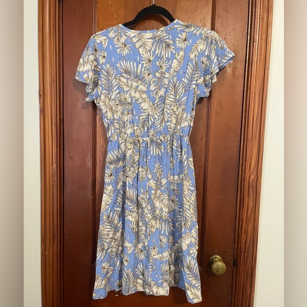 Blue, White and Gold Floral Midi Dress Womens Size S - Picture 6 of 7